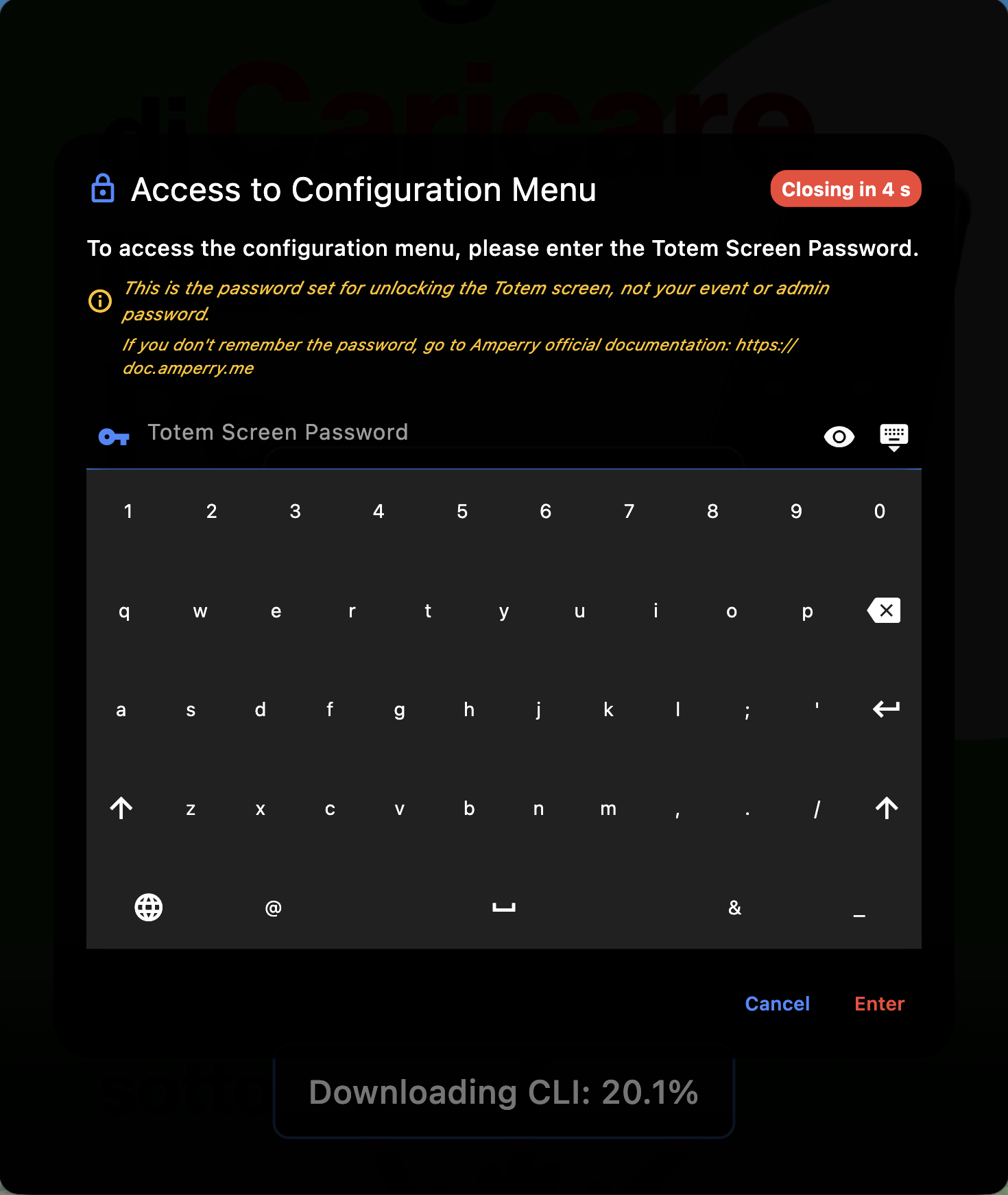 Settings Access Password Dialog